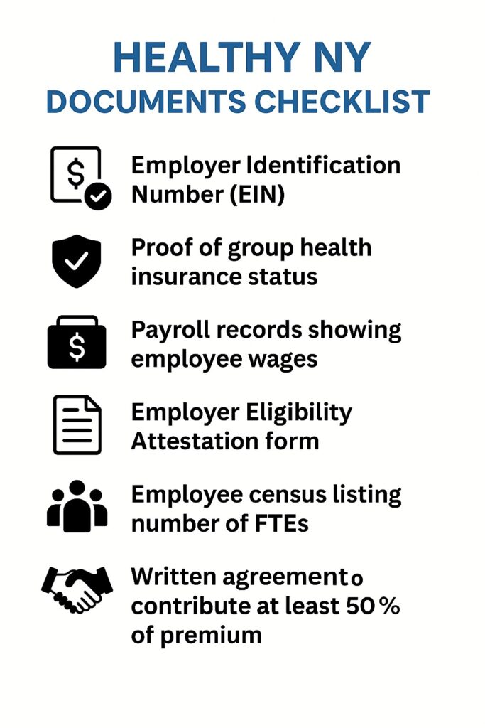 Checklist of documents needed to apply for Healthy NY insurance
