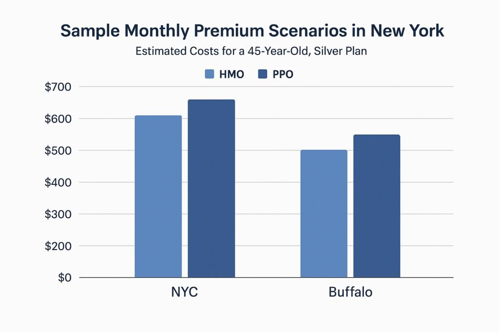 Comparison chart showing monthly premium estimates for NYC vs. Buffalo