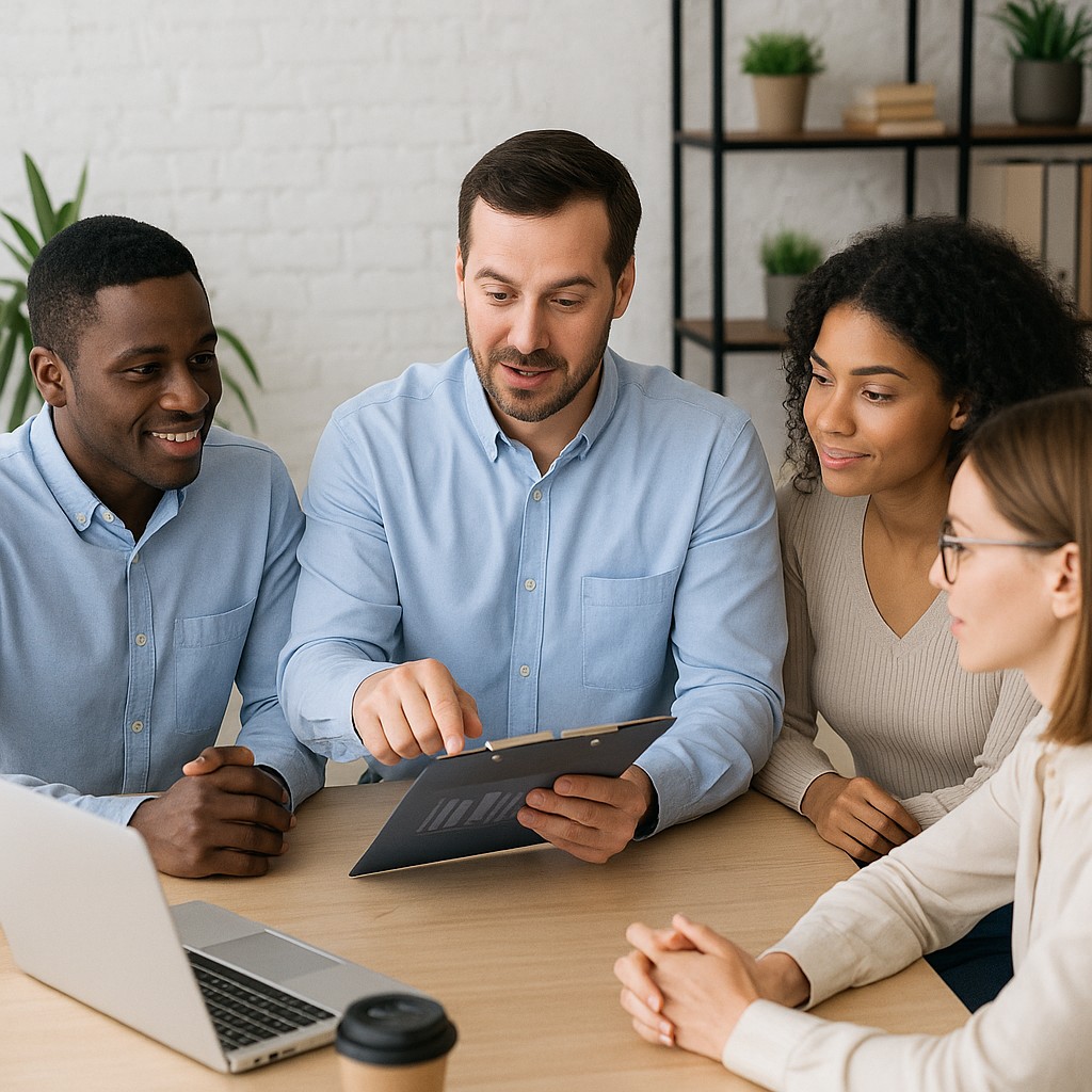 NY small business owner reviewing group health plan options with employees