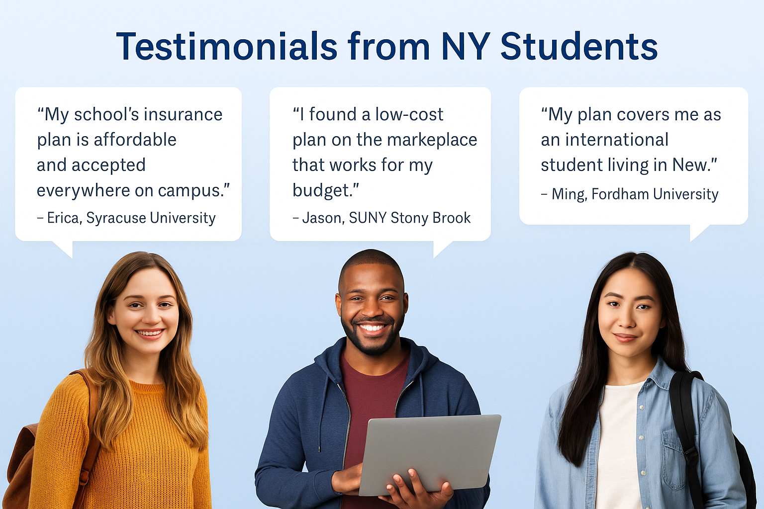 Testimonials from NY students using different insurance plans